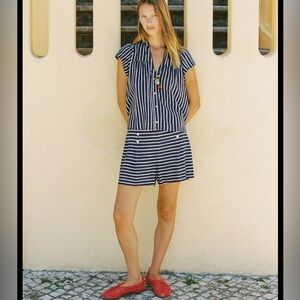 Zara Striped high rise linen Shorts